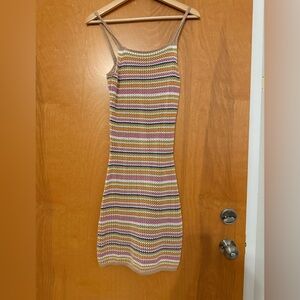 Olive & Oak Striped Crotchet Knit Multi Colored Mini Dress